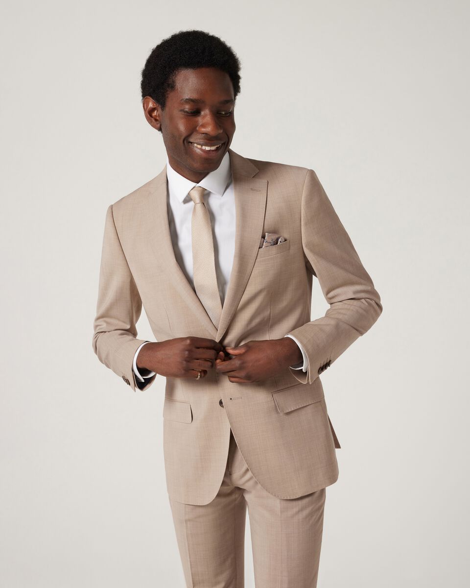 Slim Stretch Wool Blend Tailored Jacket, Light Tan, hi-res